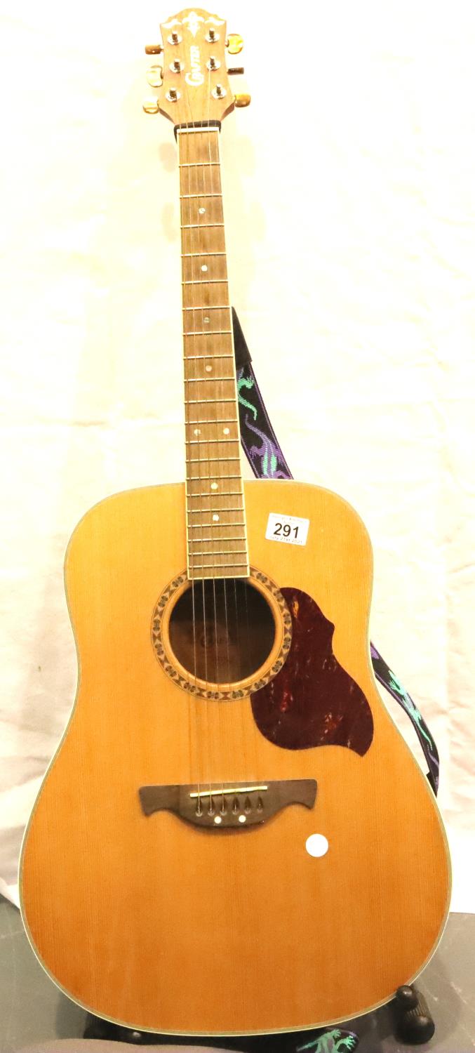 Acoustic six string Crafter guitar with soft case and strap. Not available for in-house P&P, contact