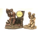 Bronzed resin figurine and a resin clock. Not available for in-house P&P, contact Paul O'Hea at