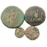 Collection of four Roman Bronze coins to include Hadrian Sestertius. P&P Group 1 (£14+VAT for the