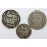 Three silver coins of George IV. P&P Group 1 (£14+VAT for the first lot and £1+VAT for subsequent