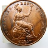 1858 penny of Queen Victoria. P&P Group 1 (£14+VAT for the first lot and £1+VAT for subsequent lots)