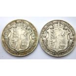 Two silver half crowns of George V. P&P Group 1 (£14+VAT for the first lot and £1+VAT for subsequent