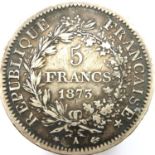 1873 5 francs of the French Republic. P&P Group 1 (£14+VAT for the first lot and £1+VAT for