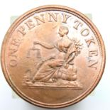 1812 copper one-penny trade token. P&P Group 1 (£14+VAT for the first lot and £1+VAT for