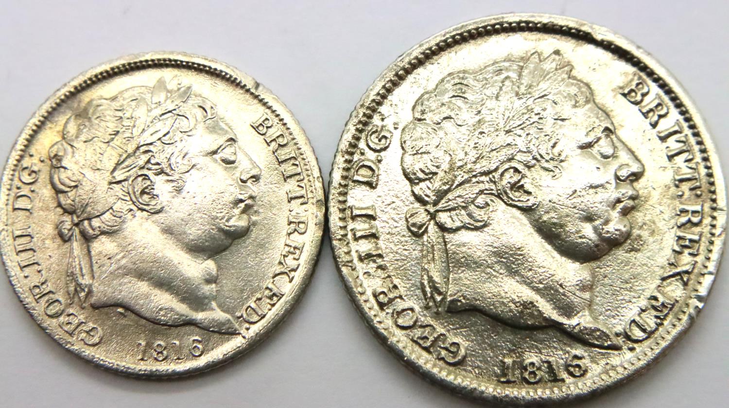 1816 sixpence and shilling of George III. P&P Group 1 (£14+VAT for the first lot and £1+VAT for - Image 2 of 2