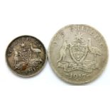 Two Australian silver coins of George V. P&P Group 1 (£14+VAT for the first lot and £1+VAT for