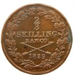 1839 Swedish 2/3 Skilling. P&P Group 1 (£14+VAT for the first lot and £1+VAT for subsequent lots)