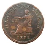 1812 copper half penny trade token. P&P Group 1 (£14+VAT for the first lot and £1+VAT for subsequent