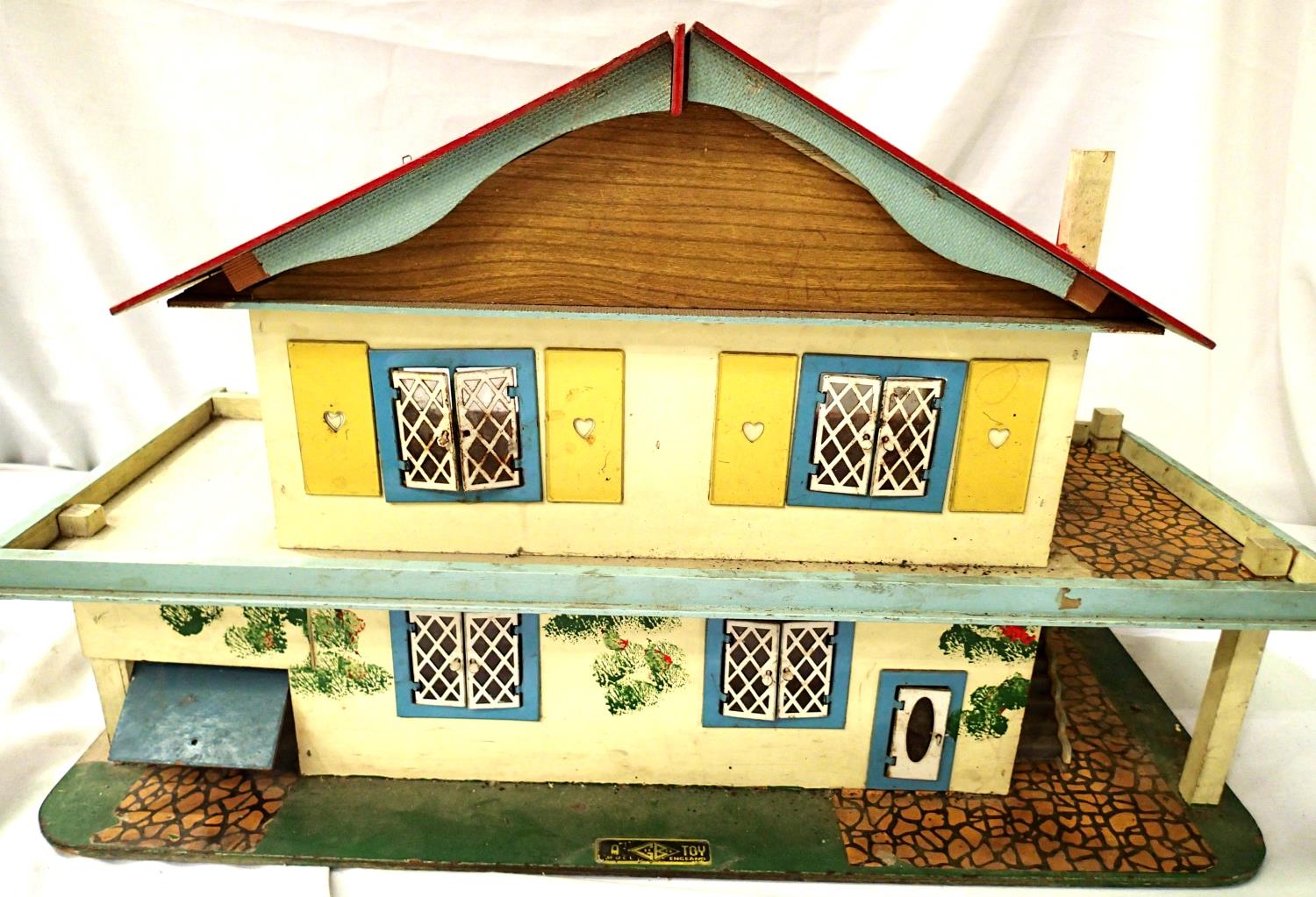 Gee Bee Toys, Hull, dolls house circa 1960s, wood with tinplate opening windows/doors, in good