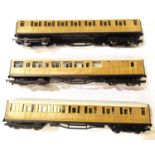 Three Hornby (China), LNER Teak coaches, 22356, 22357 and Brake End 4237, in very good - excellent