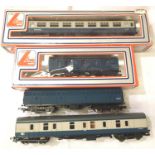 Four Lima OO Blue/Grey and Blue wagons/parcels vans, mostly very good to excellent condition (two