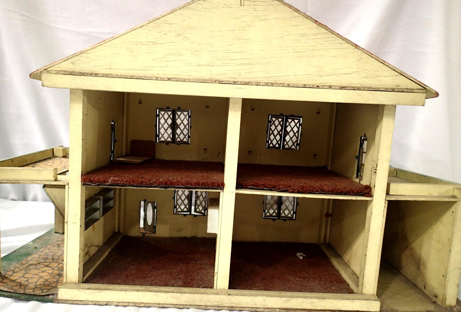 Gee Bee Toys, Hull, dolls house circa 1960s, wood with tinplate opening windows/doors, in good - Image 6 of 8