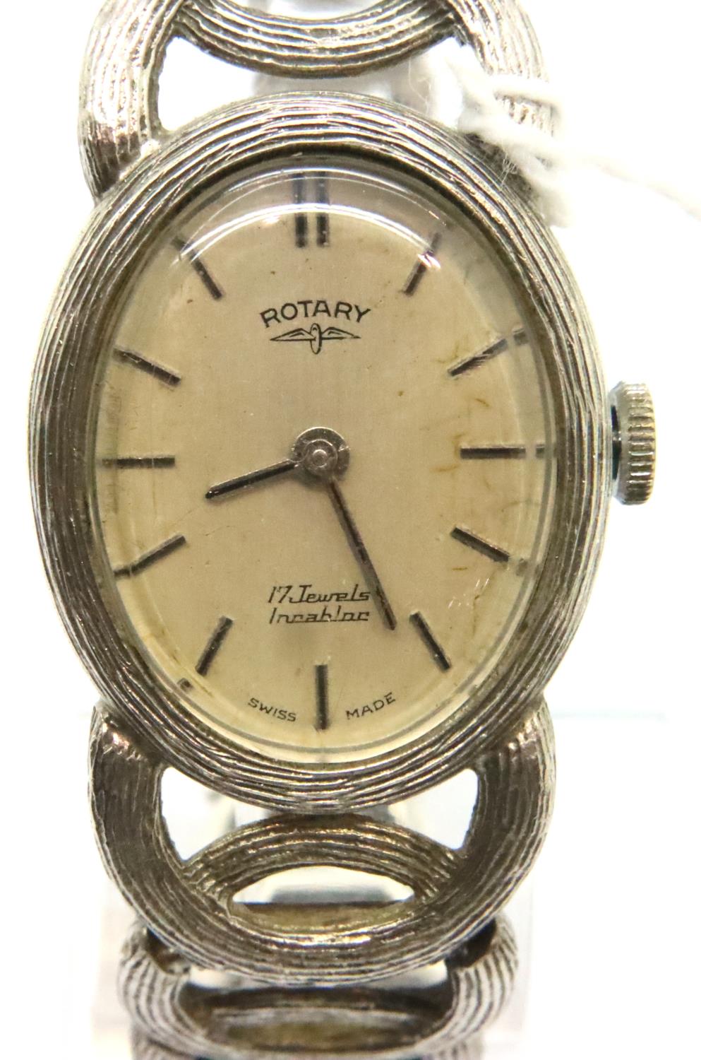 Rotary; ladies silver wristwatch, boxed, working at lotting. P&P Group 1 (£14+VAT for the first