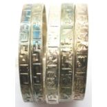 Five 925 silver bangles. P&P Group 1 (£14+VAT for the first lot and £1+VAT for subsequent lots)