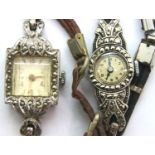 Two ladies marcasite wristwatches, not working at lotting. P&P Group 1 (£14+VAT for the first lot