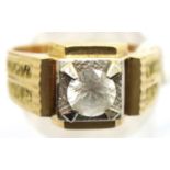 Continental gold dress ring, set with a diamond of approximately 0.5cts, size N, 5.1g, shank stamped