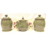 Denby teapot, two Denby jars with two Radford vases. P&P Group 3 (£25+VAT for the first lot and £5+