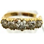 Victorian 18ct five-stone diamond set ring, size O. Birmingham 1882, 3.8g. P&P Group 1 (£14+VAT