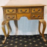 Walnut lowboy with five drawers, 75 x 42 cm. Not available for in-house P&P, contact Paul O'Hea at