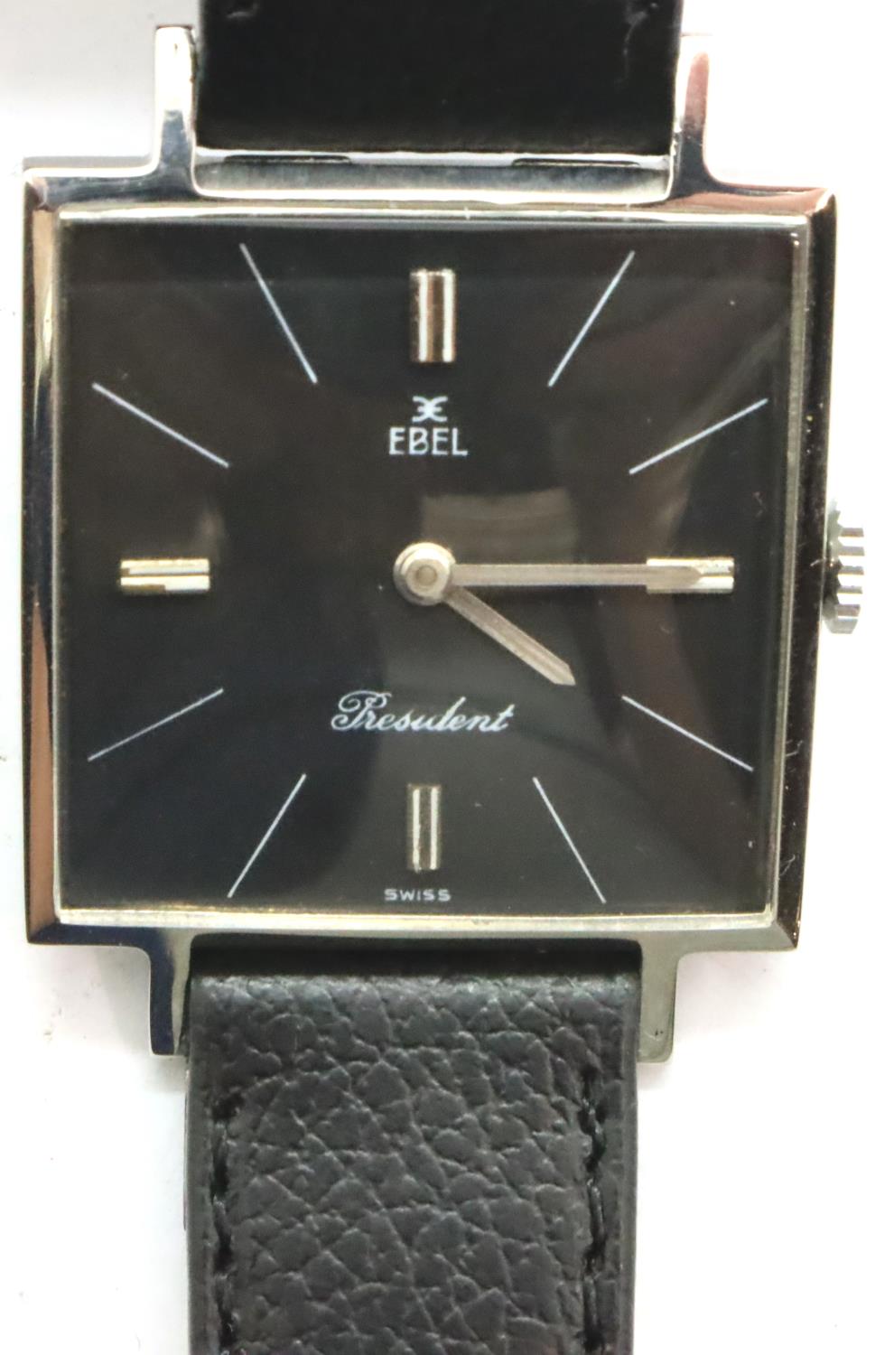 Ebel; vintage ultra slim gents wristwatch, President model with square black dial, silver hands - Image 2 of 3