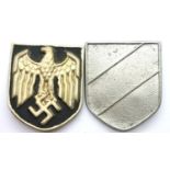 WWII German Afrika Korps Tropical Helmet Insignia. One shield has a couple of pins missing. P&P
