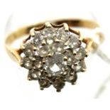 9ct gold cluster ring, size O, 2.3g. P&P Group 1 (£14+VAT for the first lot and £1+VAT for