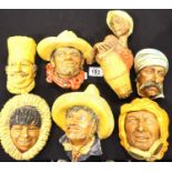 Seven mixed Bossons heads, all with chips, tallest H: 20 cm. Not available for in-house P&P, contact