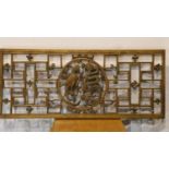 19th Century Chinese fretwork wooden panel with dragon and phoenix central motif, 49 x 112 cm. Not