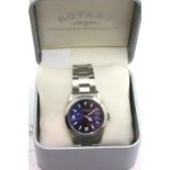 Rotary; gents boxed wristwatch, working at lotting, light surface scratches on stainless steel strap