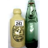 Stoneware bottle for " stone ginger beer " and a glass bottle. H: 22 cm. P&P Group 2 (£18+VAT for