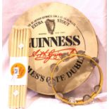 A Guinness Bodhran with six drumsticks and a tambourine. Not available for in-house P&P, contact