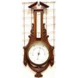 Walnut cased barometer thermometer. Not available for in-house P&P, contact Paul O'Hea at