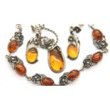 925 silver amber necklace set, chain L: 60 cm. P&P Group 1 (£14+VAT for the first lot and £1+VAT for
