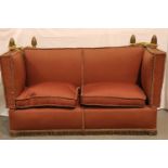 1920s upholstered Knole End settee, 195 x 85 x 100 cm H. Not available for in-house P&P, contact