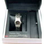 Maurice LaCroix; ladies Intuition wristwatch stainless steel strap black dial original paperwork,