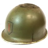 WWII US M1 Helmet. Front Seam Fixed Bale Helmet. Insignia of the 1st Infantry Division. P&P Group