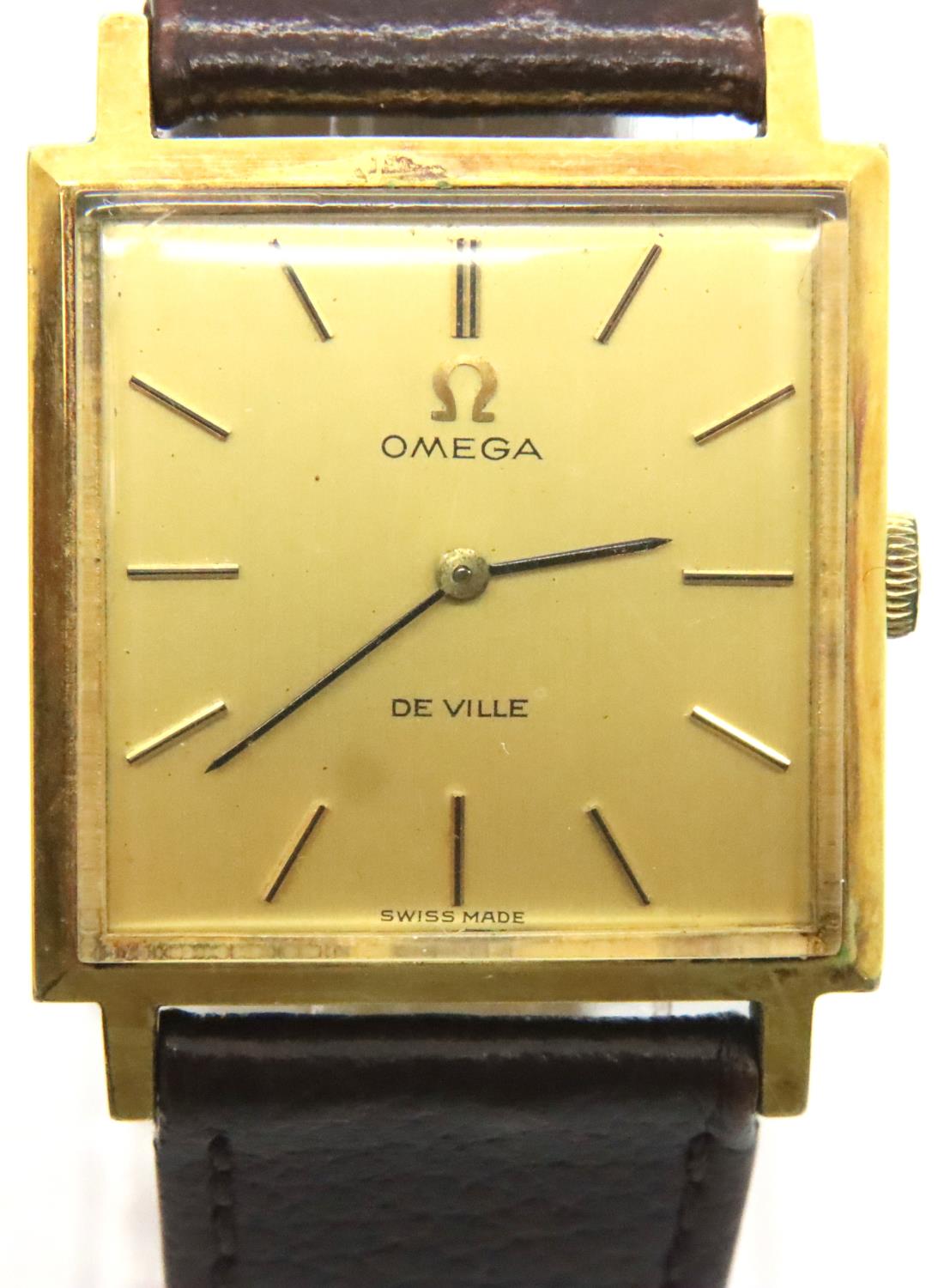 Omega; gents Deville mechanical wristwatch, gold plated with square dial. P&P Group 1 (£14+VAT for - Image 2 of 3