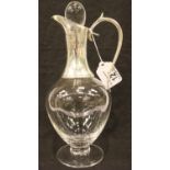 Dartington Crystal claret jug with a hallmarked silver mount and handle, London assay, marked to J.