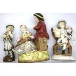 Three mixed Continental figurines, tallest H: 17 cm. P&P Group 2 (£18+VAT for the first lot and £3+