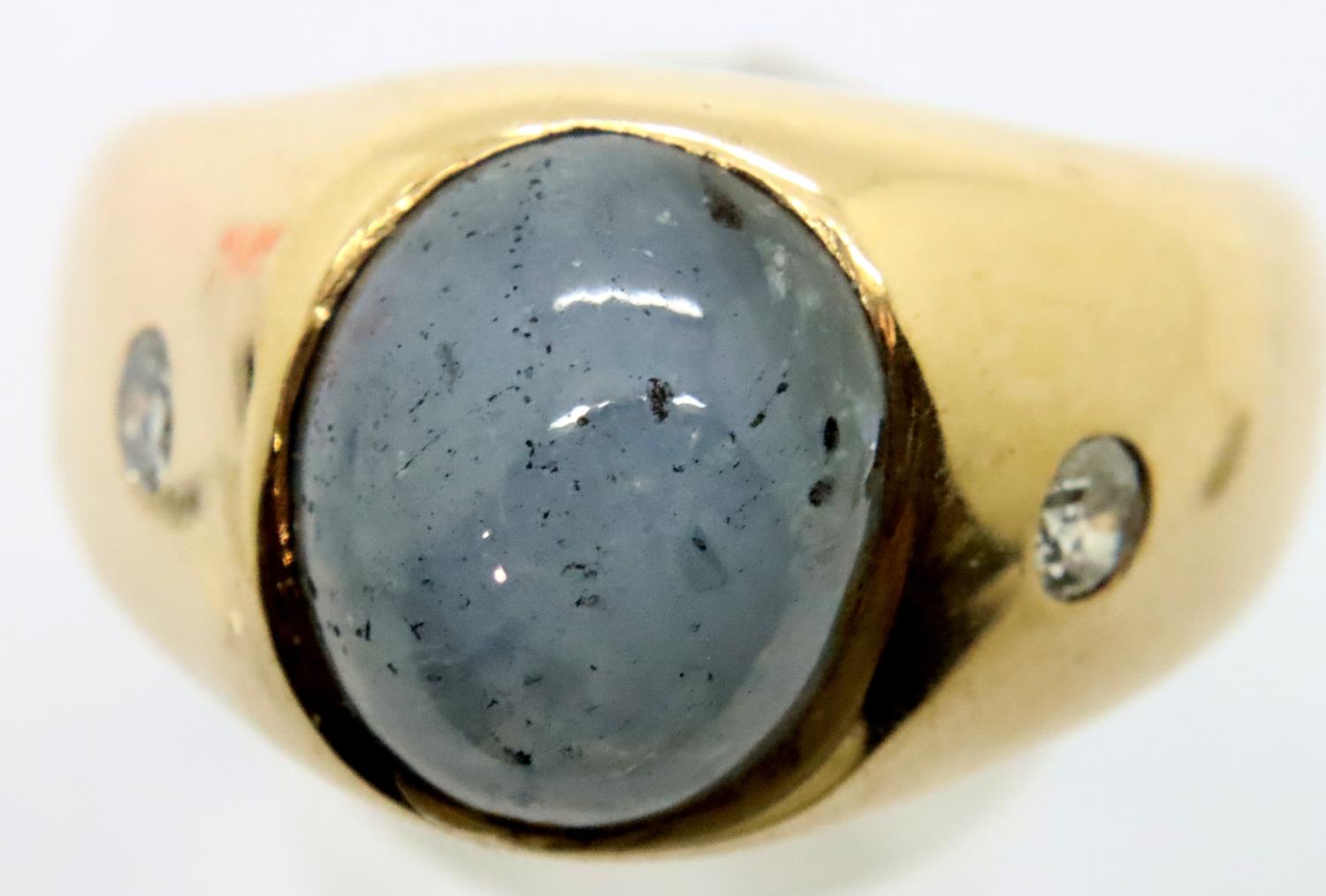 Gents, 14ct gold star sapphire and diamond ring, size Z, 13.9g. P&P Group 1 (£14+VAT for the first