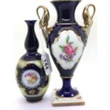 Bavarian Alboth & Kaiser twin handled vase and another, tallest H: 24 cm. P&P Group 3 (£25+VAT for