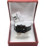 Ebel; vintage ultra slim gents wristwatch, President model with square black dial, silver hands