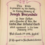 Presentation King James Bible to Joseph Brazendale, founder of Lawton Moor Methodist Church. P&P