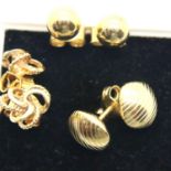 Three pairs of 9ct gold earrings, 5.1g. P&P Group 1 (£14+VAT for the first lot and £1+VAT for