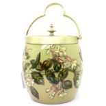 Linthorpe ceramic biscuit barrel with metal handle, H: 13 cm. Some light crazing to floral pattern