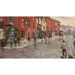 Original oil on board of Bridge Street, Warrington 1897, signed P. Winnington September 87, 50 x