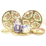 Collection of mixed Oriental ceramics to include vase and ash tray plates. one plate is badly
