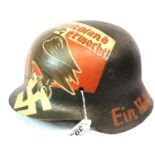 WWII German M42 Helmet with Germany Awake propaganda painting. P&P Group 2 (£18+VAT for the first