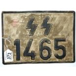 Waffen SS type Truck Number Plate. P&P Group 1 (£14+VAT for the first lot and £1+VAT for