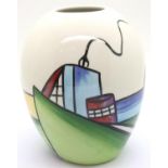 Lorna Bailey vase in the Deco House pattern, H: 16 cm, no cracks, chips or visible restoration. P&